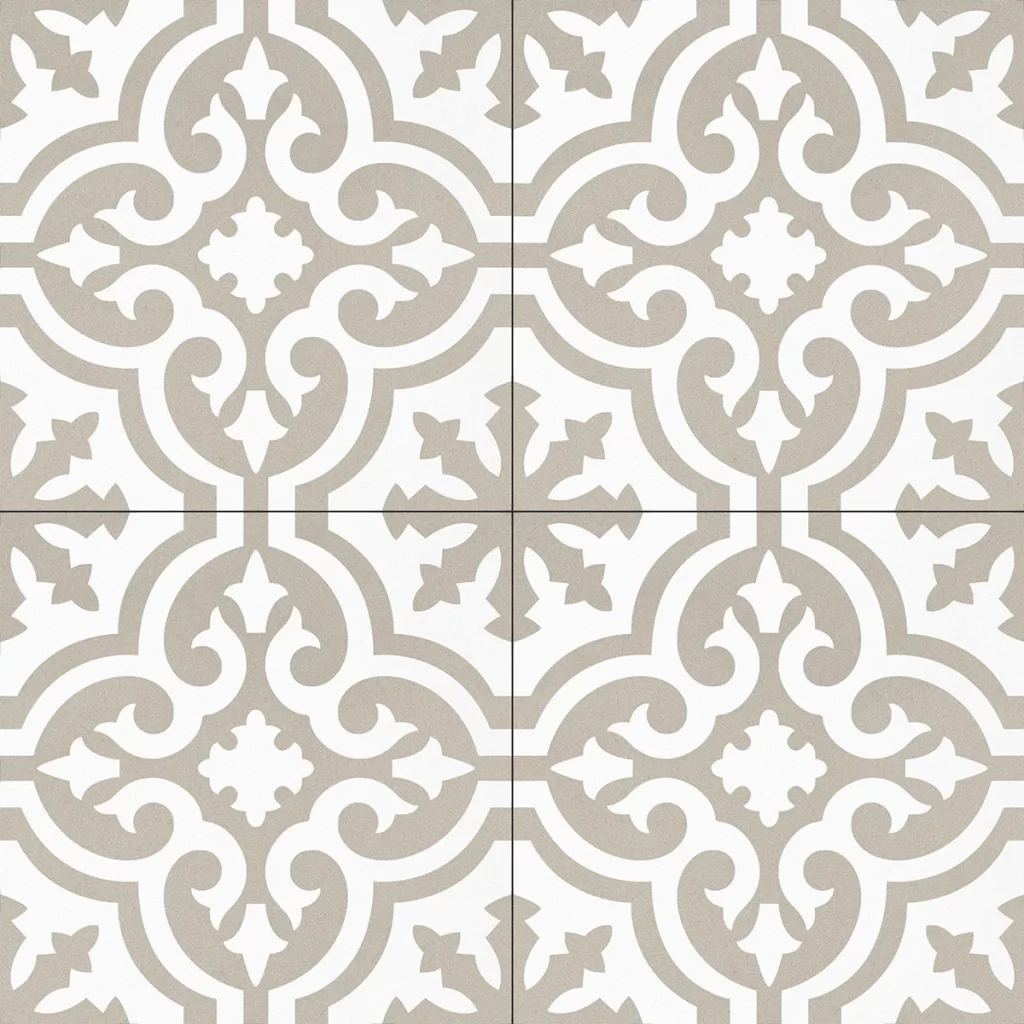 A view of white and beige spanish tile pattern