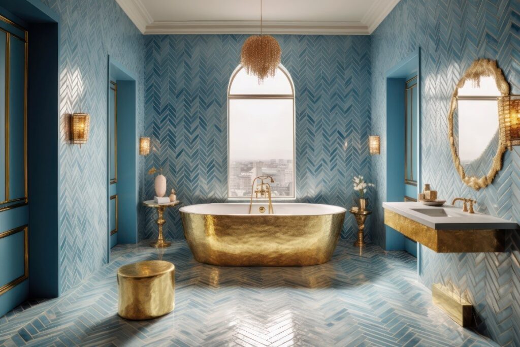 vinatge touch to a blue themed bathroom