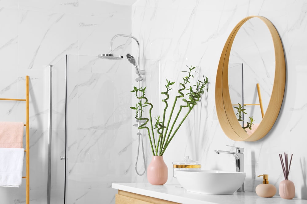 Stylish Bathroom Interior With Beautiful Green Bamboo