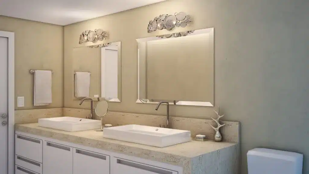 coastal glam lights mirrors sinks and vanities in bathroom