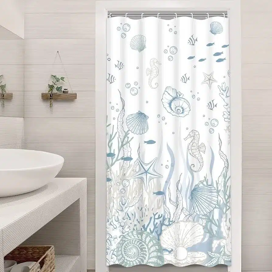 coastal style curtain in bathroom