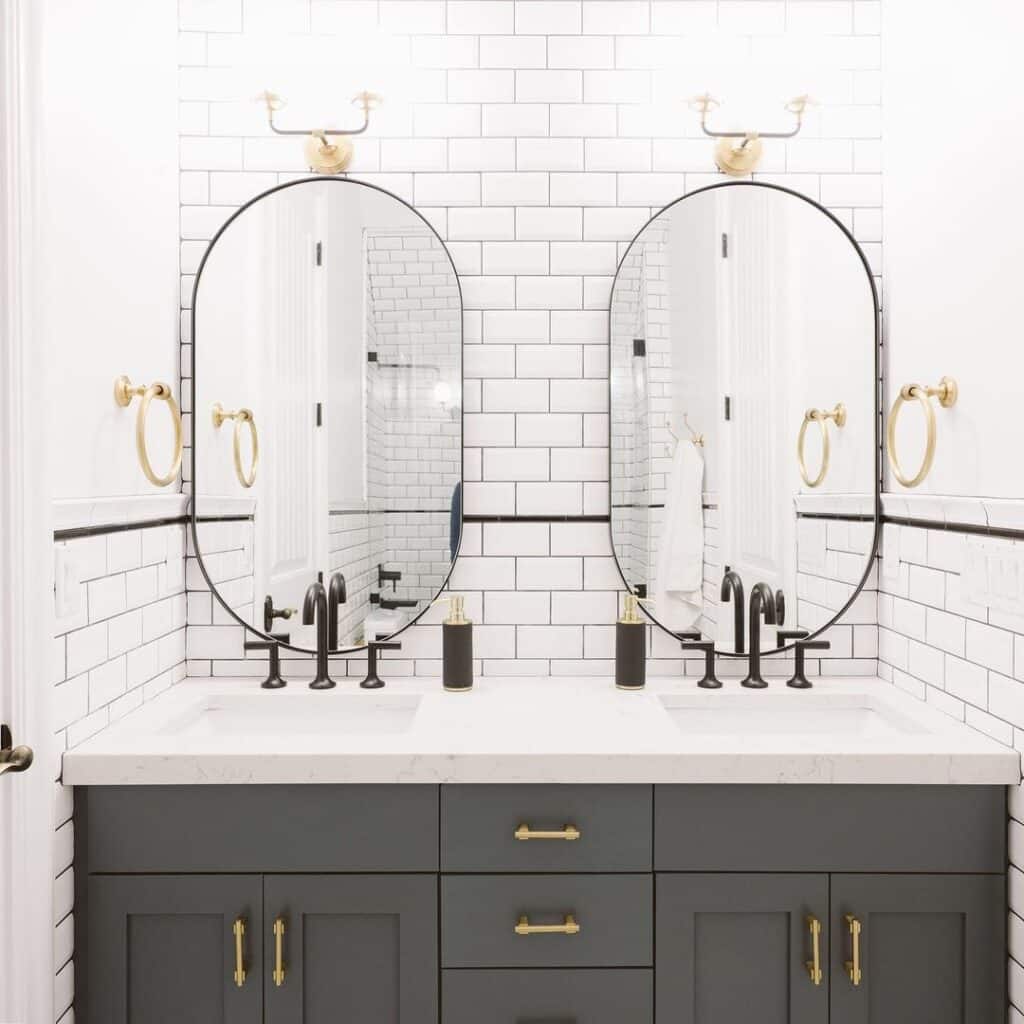 double vanity and mirrors in a bathroom