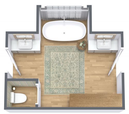 floor plan of jack and jill bath with central shower