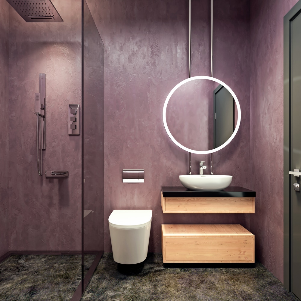 Modern Interior Design Of Bathroom Vanity Mauve Purple Walls 