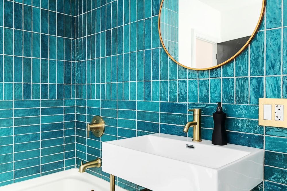 Modern And Vibrant Bathroom Blue And Green Tile Bathroom 