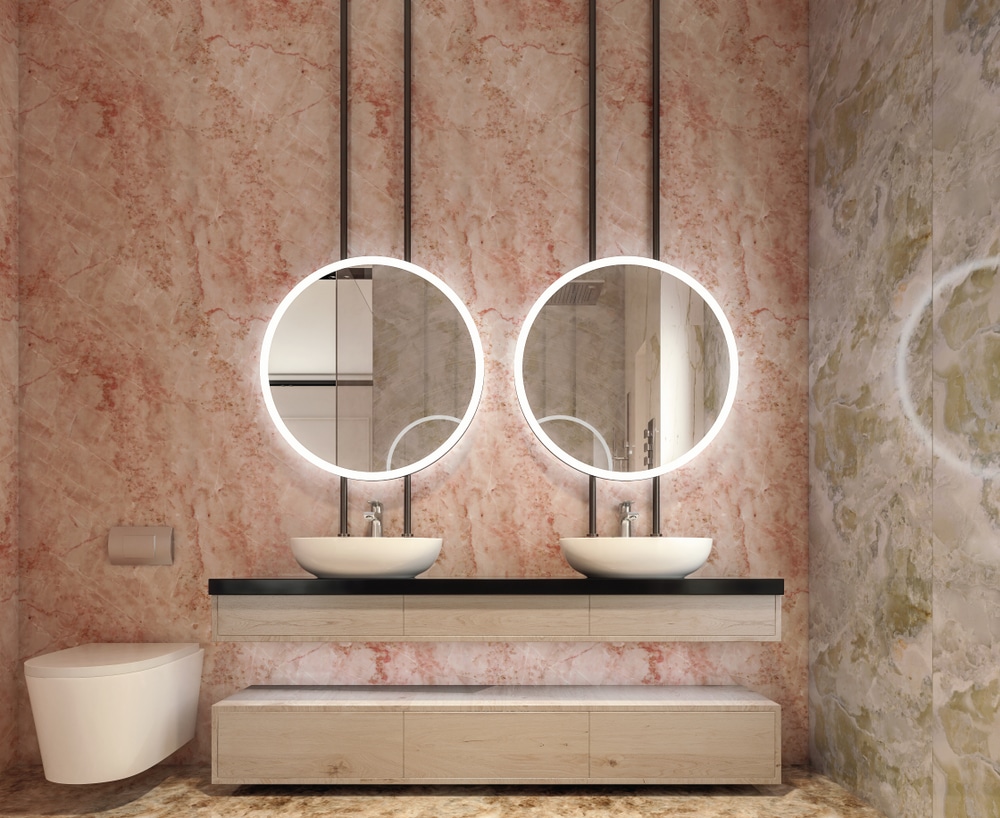 interior design of bathroom vanity all walls made of stone slabs