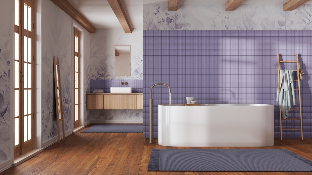  Minimalist Bathroom In White And Purple Tones 