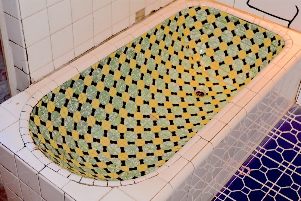 Cement Bathtub Made Of Mosaic Tiles